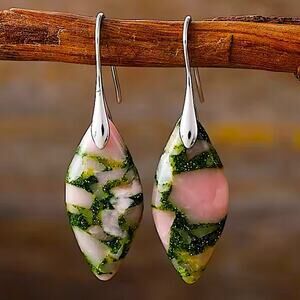 Emerald Grove Jasper Stone Earrings Silver